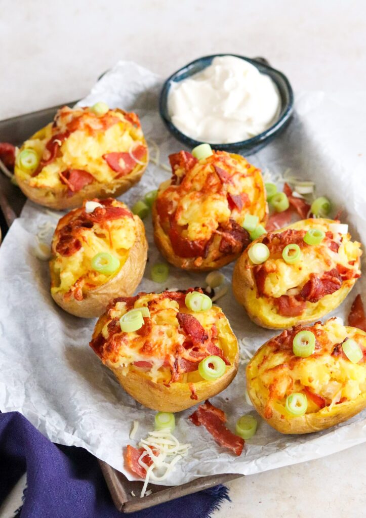 Potato skins with mince and chorizo