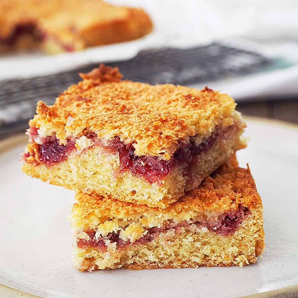 Raspberry Jam Coconut Slice