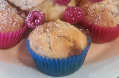 gin soaked raspberry and fudge muffins