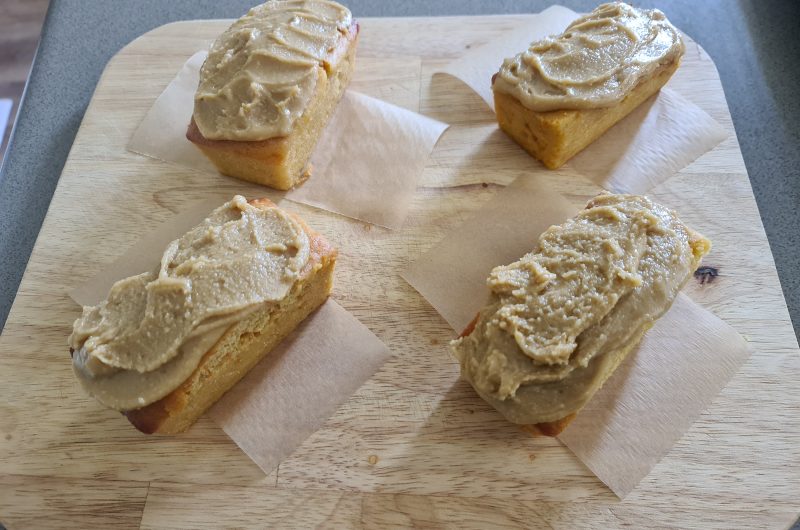 pear and carrot mini loaves with caramel frosting